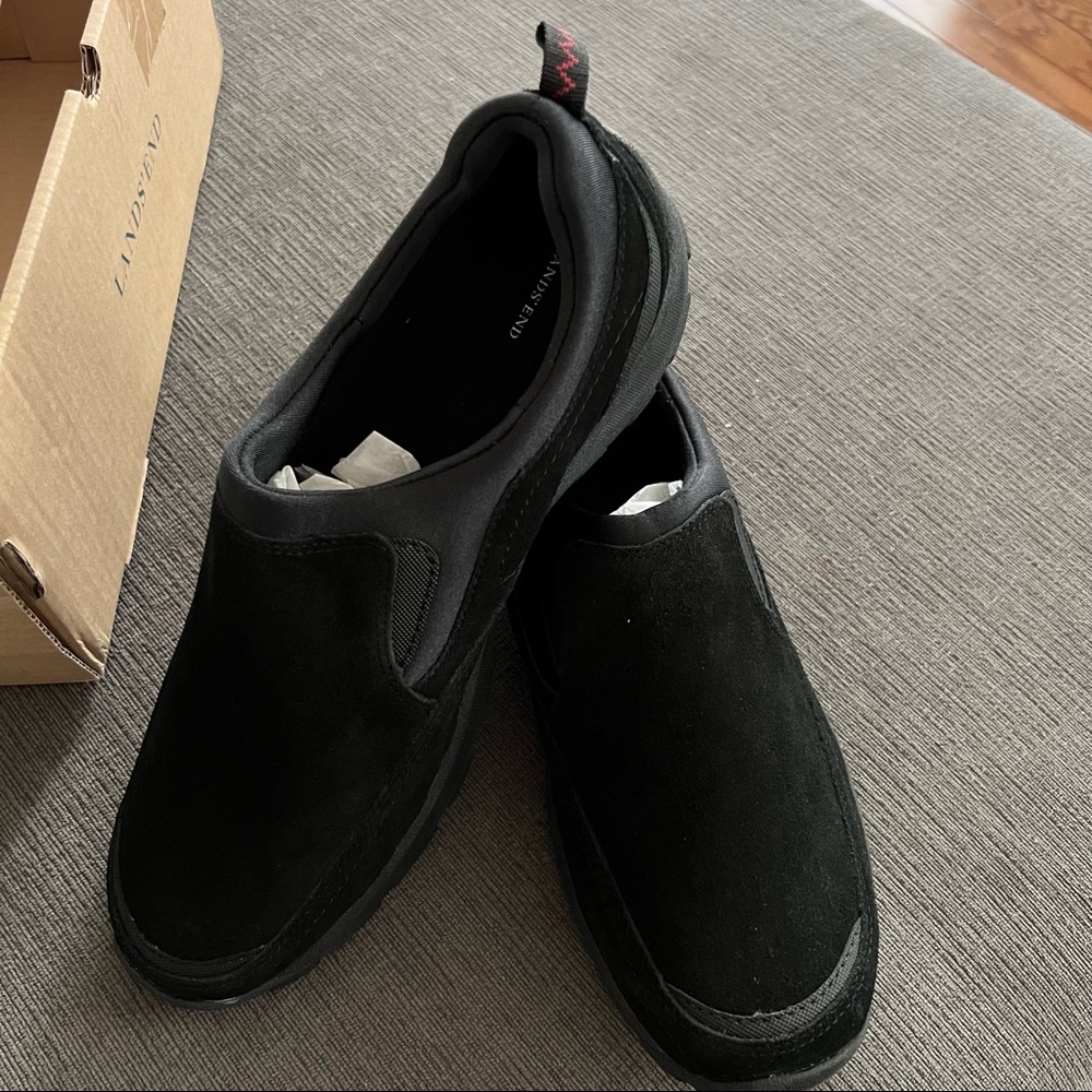 NEW Mens LANDS’END All Weather Slip On Mocassin Loafers Size 10D BLACK